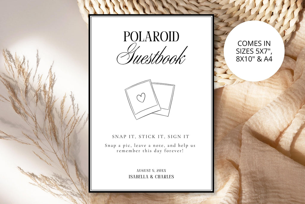 Editable Polaroid Guestbook Sign Template with Included Sizes, Printable Wedding Reception Sign, Instant Download Canva Template