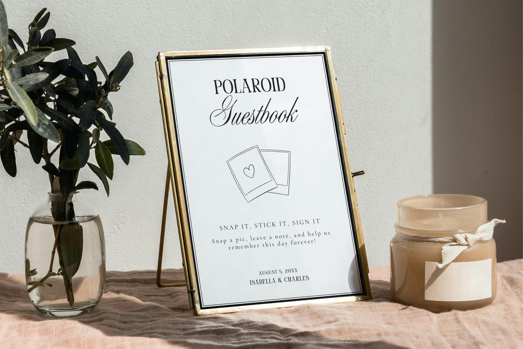 Printable Polaroid Guestbook Wedding Sign in Gold Frame, Elegant Wedding Reception Sign Template, Instant Download Canva Editable