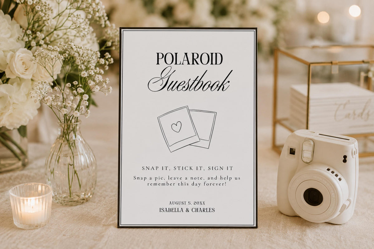 Editable Polaroid Guestbook Sign Template for Wedding Reception, Modern Minimalist Wedding Guest Book Sign, Printable Canva Wedding Sign