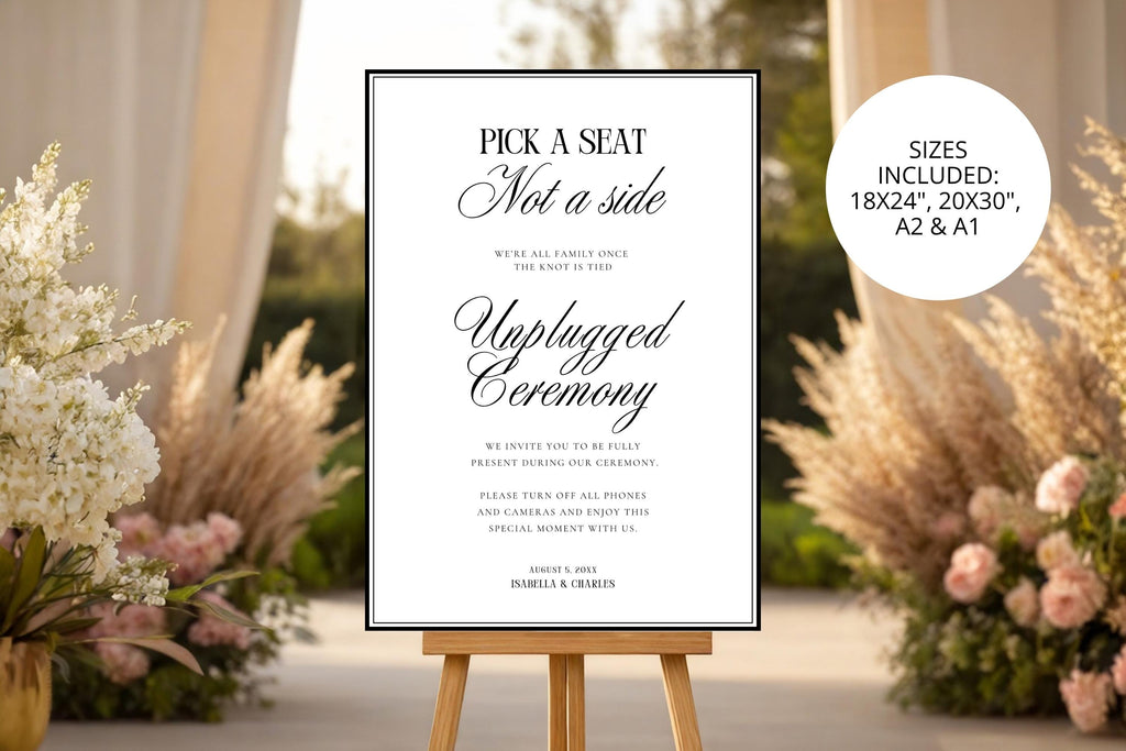 Editable unplugged ceremony wedding sign template with Canva features, fully customizable wedding welcome sign, printable ceremony decor, instant download wedding sign, A1 wedding signage template