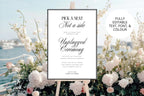 Beach wedding unplugged ceremony sign template, editable destination wedding welcome sign, printable minimalist ceremony decor, elegant Canva wedding sign, instant download coastal wedding signage