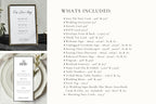 What’s included in the old money wedding bundle showing a full list of editable wedding stationery and signage templates in multiple printable sizes