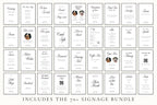70 plus editable wedding sign templates bundle for Canva including welcome signs, seating charts, guestbook signs, bar signs and wedding decor printables