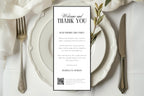 Editable wedding thank you letter template, wedding guest thank you note printable, modern minimalist wedding reception thank you card, Canva editable wedding stationery, elegant wedding place setting menu insert
