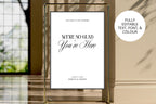 Modern editable wedding welcome sign template in elegant venue entrance, printable Canva wedding signage, luxury black and white wedding welcome poster, minimalist wedding decor, DIY wedding reception entrance sign.