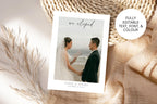 Editable wedding announcement template with photo collage layout, we eloped card template, printable elopement announcement, minimalist wedding photo announcement, fully editable Canva template, luxury wedding stationery design, modern newlywed announcement card, instant download wedding printable.