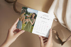 Landscape Bridesmaid Proposal Calendar Card held in hands, modern minimalist photo design, editable Canva template, will you be my bridesmaid printable keepsake.