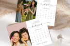 Printable bridesmaid proposal calendar cards with photo layout, boho minimalist design, editable Canva wedding template for bridal party invitations