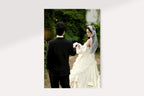Wedding photo card for an elopement announcement, featuring a couple in their wedding attire outdoors, designed to pair with a matching “We Eloped” card.