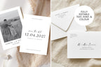 Minimalist save the date and wedding invitation suite with neutral tones, editable Canva wedding invitation templates with modern typography and soft beige styling