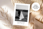 Editable wedding photo thank you card template, modern black and white wedding thank you card printable, Canva floral stationery design