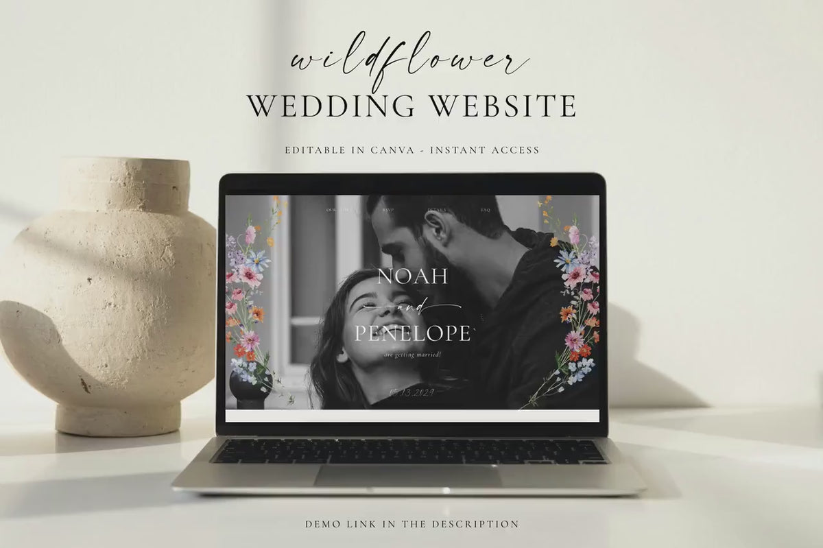 Wildflower Wedding Website Template: Minimalist Web Invitation With Online RSVP (Editable Template), WF18