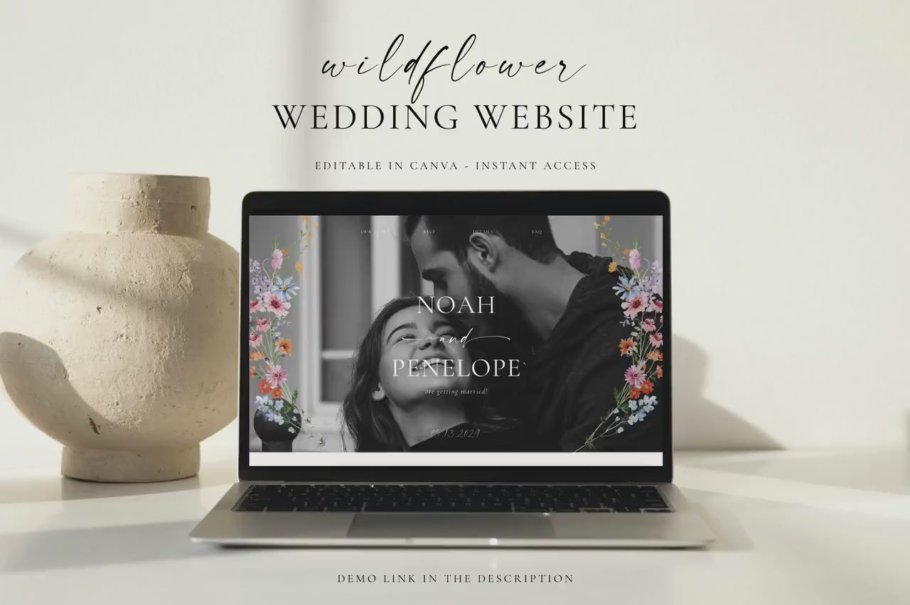 Wildflower Wedding Website Template: Minimalist Web Invitation With Online RSVP (Editable Template), WF18