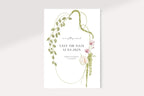 Botanical floral save the date wedding invitation template with green vines and delicate pink flowers, editable elegant Canva wedding stationery