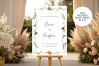 Burgundy orchid wedding welcome sign Canva template, editable floral wedding entrance signage in 5x7, 8x10, A4, A2 and A1 printable sizes