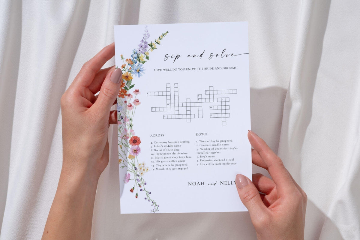 Editable wedding crossword puzzle template, printable wedding reception activity sheet, personalized guest entertainment game, Canva instant download