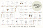 Wedding signs mega bundle preview, 70 wildflower wedding reception sign templates, editable Canva floral printable package
