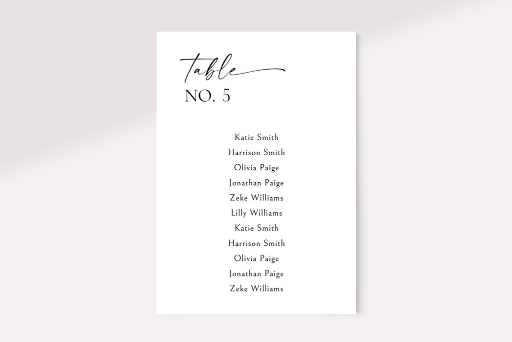 Single editable wedding seating chart card printable, minimalist table number seating assignment sign, elegant modern wedding reception signage template for Canva