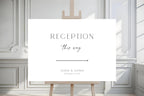 Editable wedding reception sign template Canva, reception this way wedding sign, modern wedding direction signage, minimalist wedding reception sign printable, elegant wedding decor template, instant download.