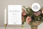 Editable Wedding Reserved Card Template with Floral Mockup, Printable Reserved Seating Sign for Family Rows, Minimalist Canva Wedding Download