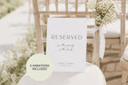 Editable Wedding Reserved Sign Template for Canva, Printable Reserved Seating Cards, Minimalist Wedding Chair Reserved Signs, Instant Download Wedding Stationery