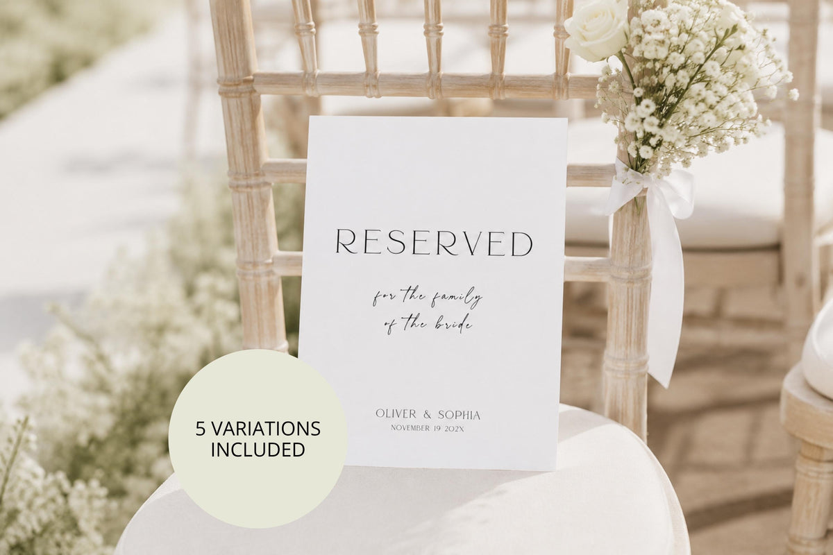 Editable Wedding Reserved Sign Template for Canva, Printable Reserved Seating Cards, Minimalist Wedding Chair Reserved Signs, Instant Download Wedding Stationery