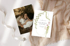 Photo save the date and botanical floral wedding card mockup, romantic editable Canva template for garden, spring or summer wedding stationery