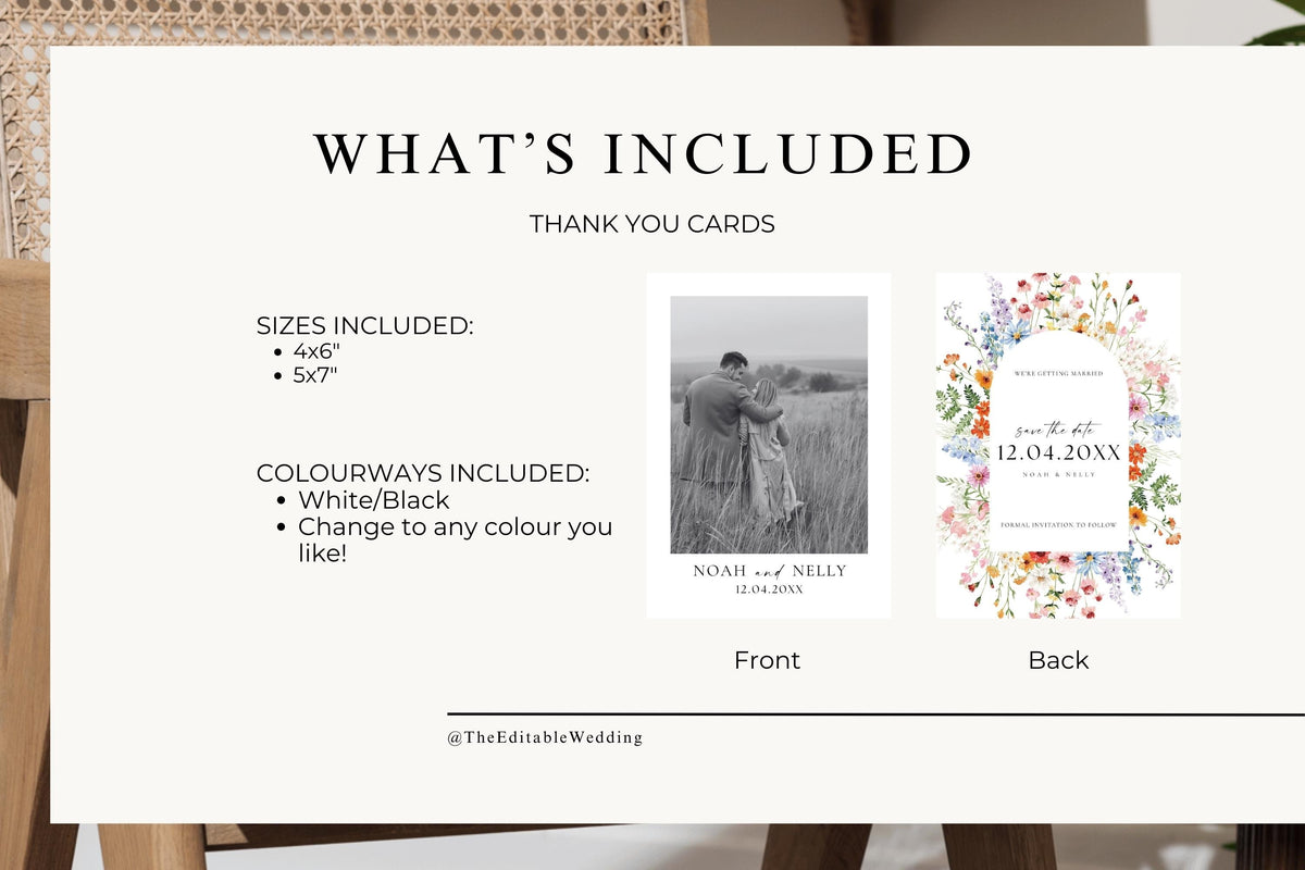 What’s included in Save the Date Canva template bundle – photo card 4x6, floral card 5x7, editable Canva templates for printable wedding stationery