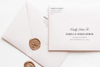 Elegant blush wedding envelope addressing template with wax seal, editable Canva old money script address design, printable wedding envelope addressing for invitations.