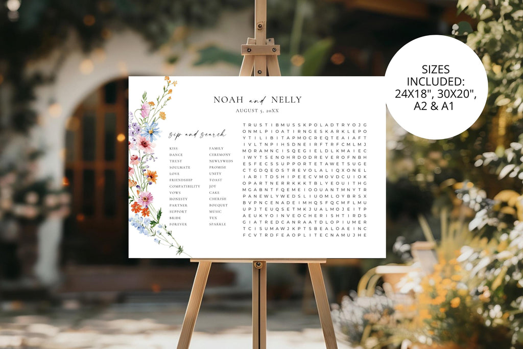 Editable Wedding Seating Chart Template with Wildflower Border, Floral Reception Seating Plan Sign, Printable Botanical Wedding Decor, A1 A2 24x36 Canva Template