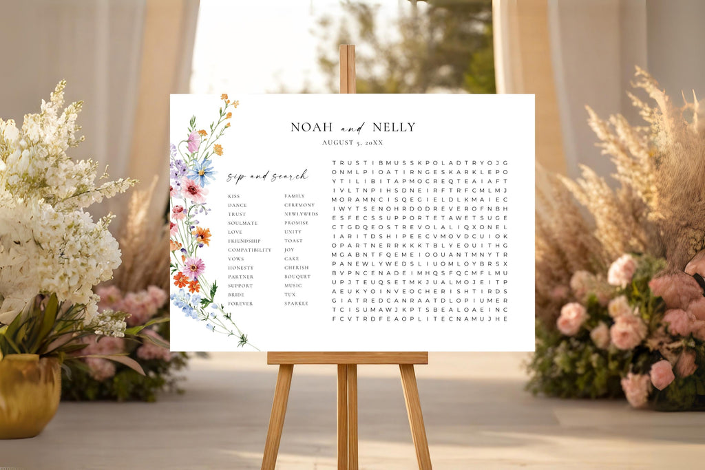 Editable Floral Wedding Seating Chart on Wooden Easel, Wildflower Wedding Reception Seating Plan, Printable Botanical Wedding Sign Template, Instant Download Canva