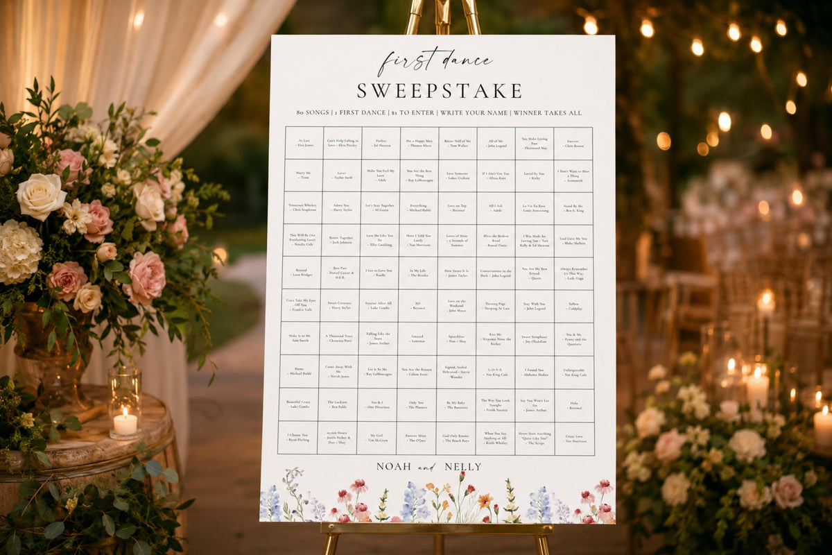 Wedding Sweepstakes Sign Printable Template, Elegant Floral Bridal Shower Sweepstakes Board, DIY Editable Wedding Game Sign, Instant Download Canva Design