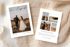 Boho we eloped card template set, modern minimalist elopement announcement Canva template, wedding photo card for couples announcing intimate ceremony, neutral tones mockup