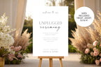 unplugged ceremony wedding sign printable with pampas grass decor, boho wedding welcome sign template, neutral beige wedding signage, editable canva wedding sign, modern ceremony decor sign
