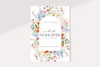 Wildflower Save the Date card with watercolor floral arch design, editable Canva wedding invitation template, printable boho chic wedding stationery