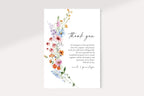 Floral wildflower wedding thank you card template, editable Canva design, printable boho chic wedding stationery download