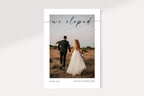 Front and back design of we eloped wedding announcement template, minimalist photo layout for modern couples, neutral beige tones, editable Canva elopement card