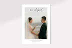 Editable we eloped announcement template featuring full photo design, minimalist wedding announcement card, printable elopement photo announcement, modern Canva wedding template, newlywed announcement printable, luxury wedding stationery design, instant download wedding announcement card.