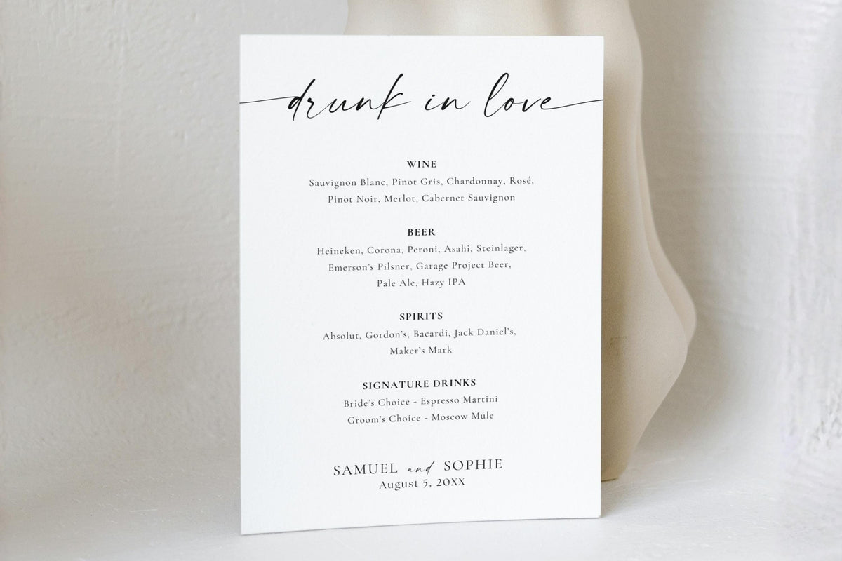 Minimalist wedding thank you sign on gold frame, neutral modern editable Canva template displayed on light textured table, printable wedding signage for reception décor