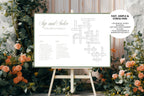 Sage green wedding crossword activity sign mockup displayed on an easel against a floral garden backdrop, with a badge highlighting the stress-free printable design.