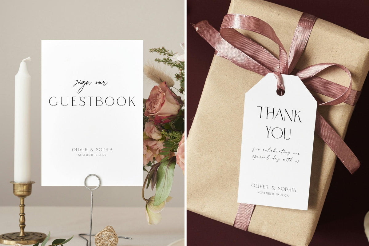 Wedding guestbook sign template, wedding thank you tag template, editable wedding signage bundle, printable wedding reception signs, Canva wedding templates