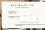 Wedding invitation suite bundle details mockup showing included invitation, details and RSVP cards, editable Canva wedding stationery package, minimalist printable wedding invite set