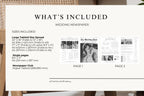 Wedding newspaper template size guide, editable wedding newspaper Canva template dimensions, printable wedding program newspaper layout details, instant download wedding template