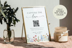 Capture the love wedding sign with QR code, editable Canva wildflower template, part of 70 wedding signs printable bundle