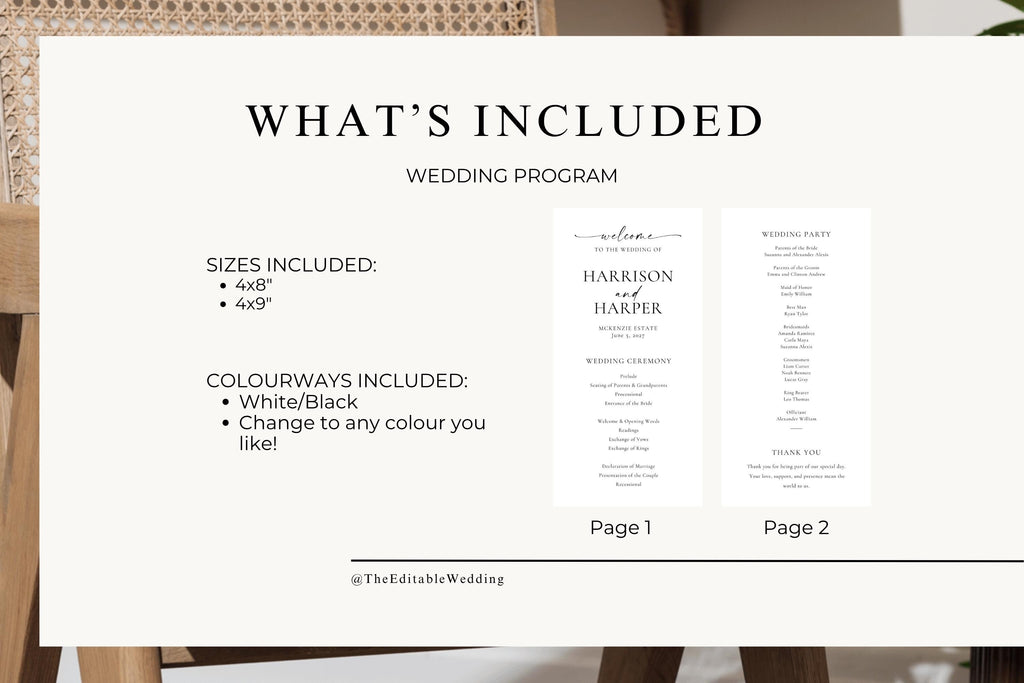 Minimalist Wedding Ceremony Program Template: Editable Bridal Party Sign (Digital Download), MC25