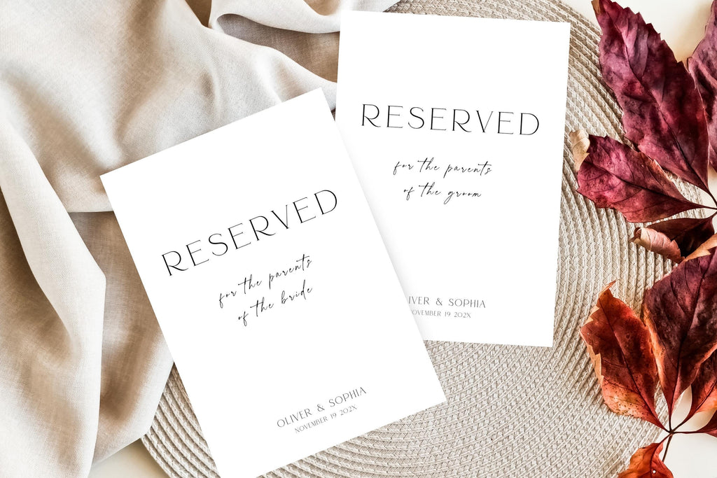 Reserved Wedding Seat Sign Printable, Elegant Minimalist Reserved Chair Cards, Editable Canva Wedding Ceremony Reserved Seating Template