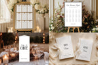 Complete editable wedding signage bundle featuring seating chart, table numbers, welcome sign, reserved signs, place cards and wedding stationery