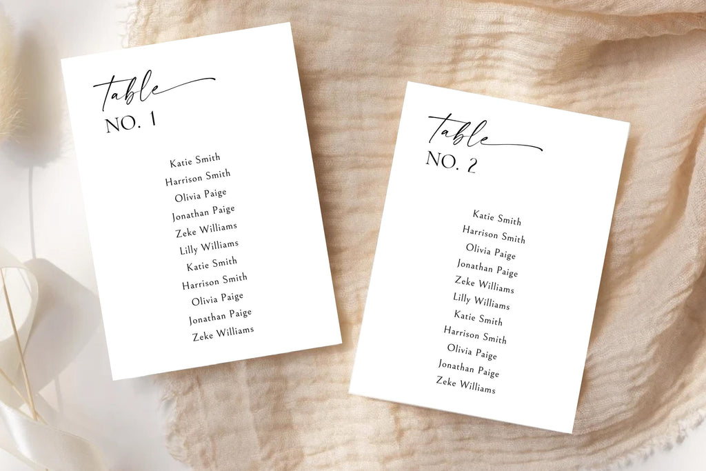Luxury wedding seating chart cards mockup with neutral linen backdrop, editable table seating assignment printable, elegant minimalist wedding sign set for reception decor