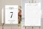 Table number sign and wedding seating chart signage set, minimalist table numbers and seating chart Canva templates for modern elegant wedding decor