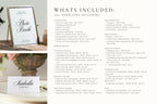 What's included editable wedding template bundle, Canva wedding template collection with invitations, signs, menus, seating charts, save the dates and cards